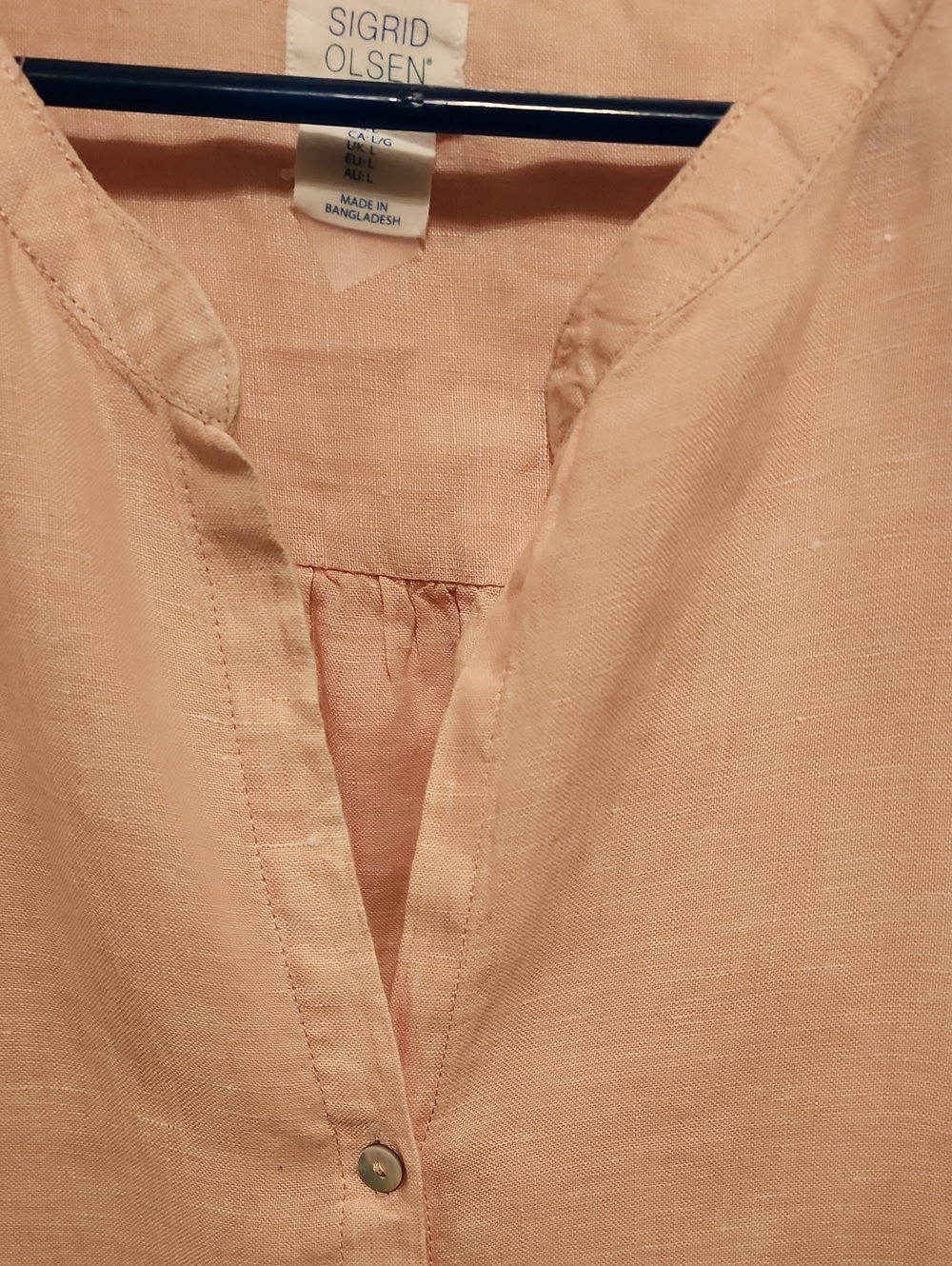 SIGRID OLSEN 100% Linen Light Pink/Peach Vneck Women's Button-FrontTop - Picture 15 of 15